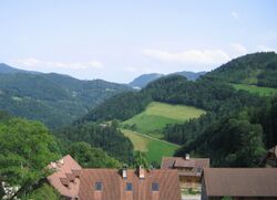 Bild:SD Blick vom Kirchenplatz oberhalb des Steinschaler Dörfls