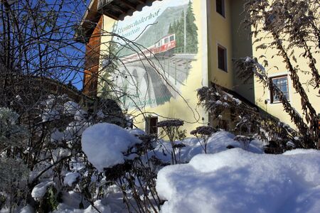 Mariazellerbahn-Bild auf dem Südgartenhaus im Winter