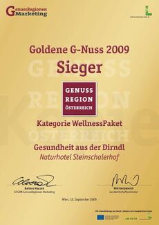 Urkunde G-NUsspreis 2009 - Wellnesspaket