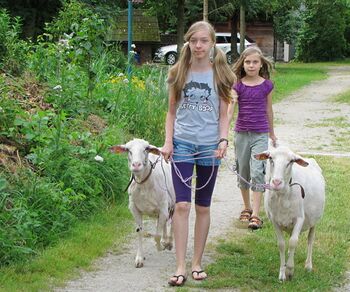 Leoni und Luise beim Schafspaziergang