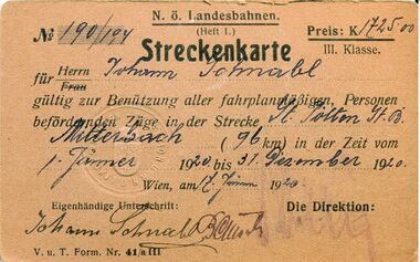 Streckenkarte des Johann Schnabl für das Jahr 1920
