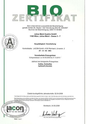 Meinl BioZertifikat 2010